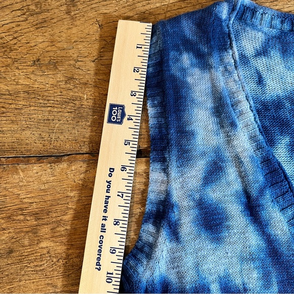 Lauren Michelle Sleeveless Duster Long Sweater vest Cardigan blue Tie Dye Medium - Picture 6 of 7